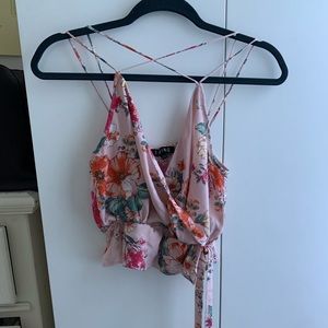 Cropped floral spaghetti strap blouse